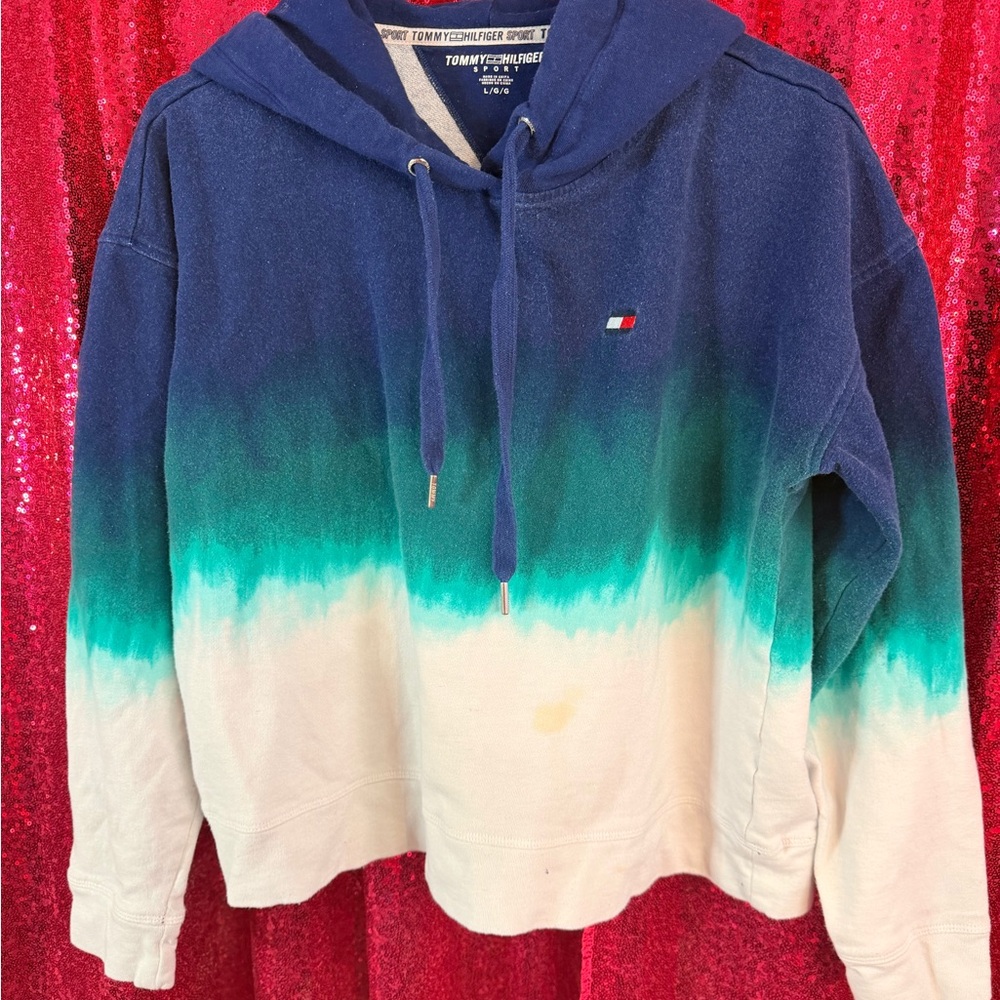 Tommy Hilfiger Blue and Green Ombre Women's Hoodie